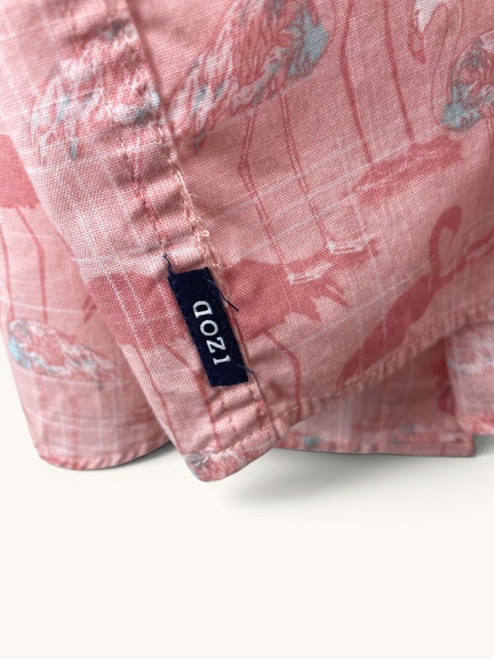 IZOD Saltwater XL Pink Flamingo Print Cotton Short Sleeve Button Up Shirt - Picture 5 of 6